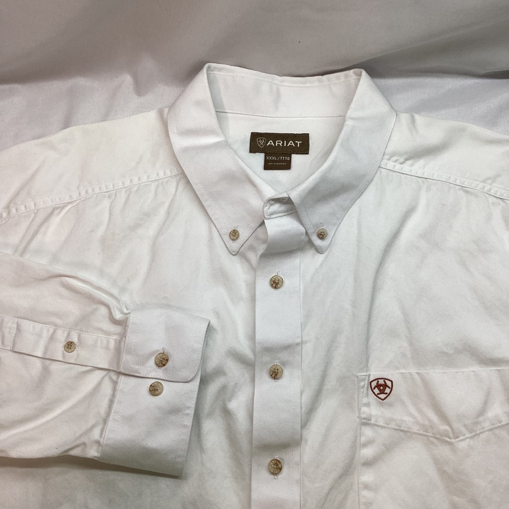 Ariat Mens White Long Sleeve Button Down Western Shirt 3XL Solid Twill Casual